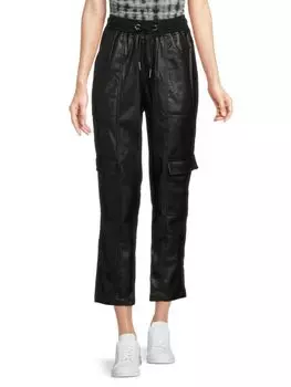 Укороченные брюки из искусственной кожи на шнурке DKNY, черный