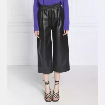 Укороченные брюки из кожи папика Pinko, черный