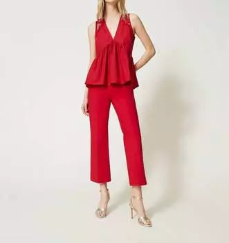 Укороченные брюки из поплина в цвете Rosso TWINSET, красный