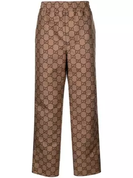 Укороченные брюки из рипстопа с узором GG Gucci, коричневый