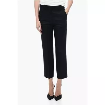 Укороченные брюки из смеси шерсти со скрытой застежкой Stella Mccartney, Blue