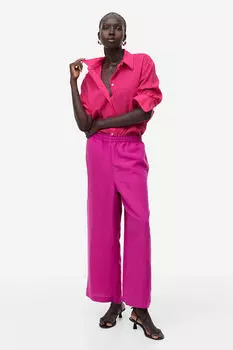 Укороченные брюки из смесового льна H&M, фуксия