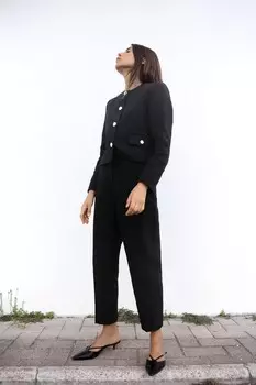 Укороченные брюки из жаккардовой ткани ZARA, черный