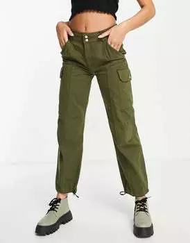 Укороченные брюки карго прямого кроя Pull&Bear цвета хаки