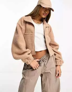 Укороченные брюки на молнии цвета борга ASOS DESIGN Weekend Collective светло-коричневого цвета с тканой этикеткой