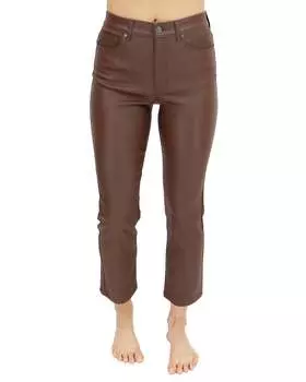 Укороченные брюки прямого кроя из искусственной кожи цвета коричневого камня Grace and Lace