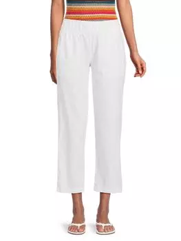 Укороченные брюки прямого кроя из смесового льна с высокой посадкой Saks Fifth Avenue, белый