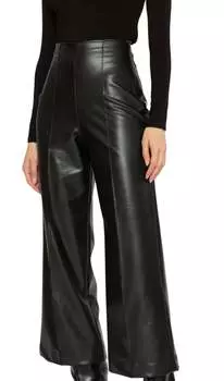 Укороченные брюки прямого кроя из веганской кожи черного цвета RIPLEY RADER