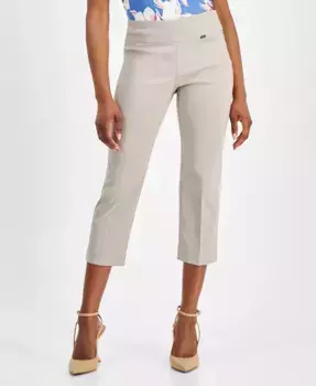 Укороченные брюки прямого кроя с завышенной талией Petite Mid-Rise Straight-Leg Capri Pants I.N.C. International Concepts, коричневый/бежевый