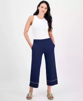 Укороченные брюки с широкими штанинами на резинке и металлизированной отделкой JM Collection, синий