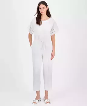 Укороченные брюки с завышенной талией и поясом на завязках Petite Anne Klein, белый