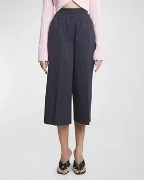 Укороченные брюки широкого кроя с двойным поясом Loewe, цвет Midnight B