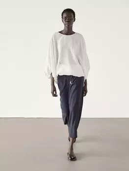 Укороченные брюки свободного кроя Massimo Dutti, синий