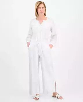 Укороченные брюки свободного кроя с разрезом по низу из шифона JM Collection, белый