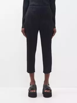 Укороченные брюки технического трикотажа со складками Pleats Please Issey Miyake, черный