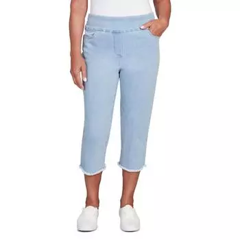 Укороченные джинсовые брюки с бахромой Petite Alfred Dunner, цвет medium denim