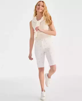 Укороченные джинсовые шорты бермуды с рваным краем Petite Style & Co, белый