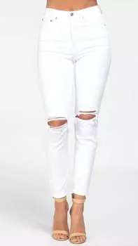 Укороченные джинсы 90-х годов с высокой посадкой и длиной до щиколотки в белом цвете, рваные REDONE