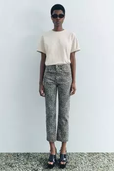 Укороченные джинсы boot cut с высокой посадкой с принтом ZARA, цвет leopard