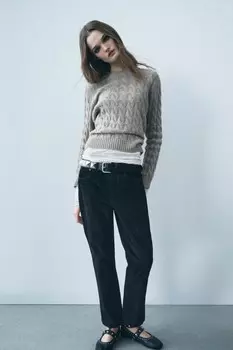 Укороченные джинсы bootcut с высокой талией в крапивку ZARA, черный