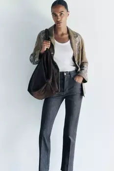 Укороченные джинсы bootcut с высокой талией ZARA, серый