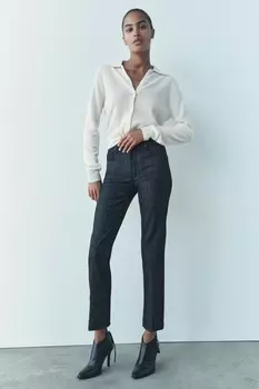 Укороченные джинсы bootcut с высокой талией ZARA, серый мергель