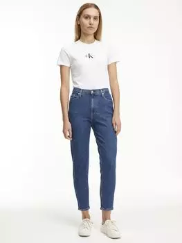 Укороченные джинсы Mom Calvin Klein, джинсовый темный