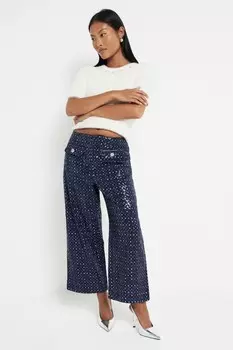 Укороченные джинсы Petite с широкими штанинами и пайетками River Island, синий
