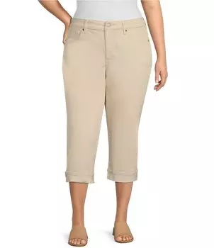 Укороченные джинсы прямого кроя из денима Marilyn Cool Embrace размера плюс NYDJ с манжетами, бежевый