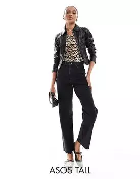 Укороченные джинсы прямого кроя стретч черного цвета ASOS