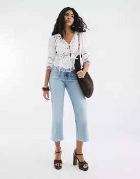Укороченные джинсы River Island с широкими штанинами из денима - светлые