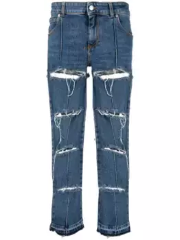 Укороченные джинсы с эффектом потертости Alexander McQueen, синий