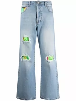 Укороченные джинсы с эффектом потертости Philipp Plein, синий