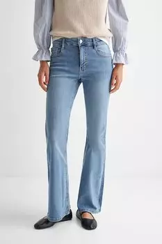 Укороченные джинсы с потертым эффектом Mango, синий