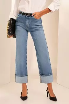 Укороченные джинсы с широкими штанинами и подворотами Lipsy, синий