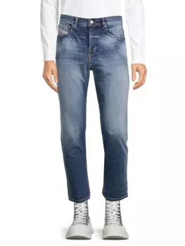Укороченные джинсы с высокой посадкой и потертостями Diesel, цвет Denim