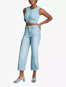 Укороченные джинсы с высокой посадкой и широкими штанинами Commando, средний синий