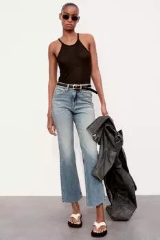 Укороченные джинсы trf с высокой посадкой ZARA, синий