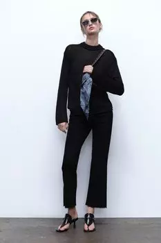 Укороченные джинсы trf с высокой посадкой ZARA, черный