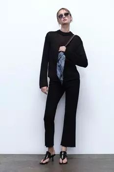 Укороченные джинсы trf с высокой посадкой ZARA, черный