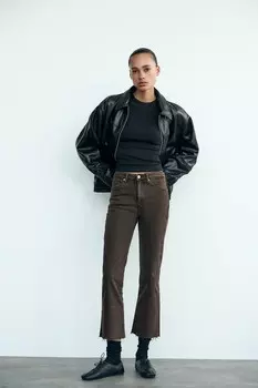 Укороченные джинсы trf с высокой талией ZARA, коричневый