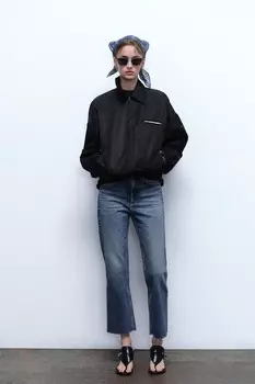 Укороченные джинсы trf со средней посадкой ZARA, темно-синий