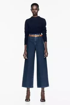 Укороченные джинсы z1975 с высокой посадкой и поясом ZARA, синий