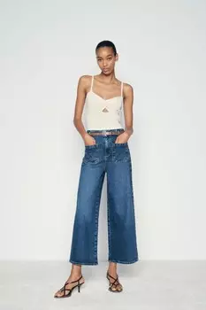 Укороченные джинсы Z1975 с высокой посадкой и поясом ZARA, синий
