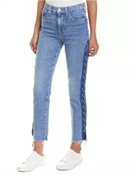 Укороченные джинсы Zoeey High Rise Lace Up Sides Straight Leg Crop Denim Blue Hudson, синий