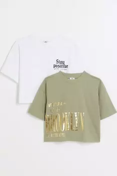 Укороченные футболки для девочек из 100% хлопка, 2 шт в упаковке River Island, зеленый