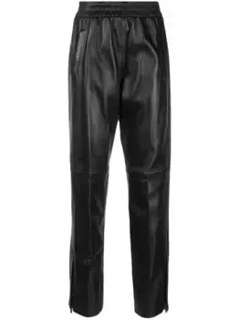 Укороченные кожаные брюки с эластичным поясом GOLDEN GOOSE, черный