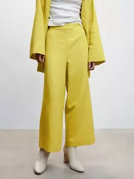Укороченные льняные брюки Mango, ярко-желтые