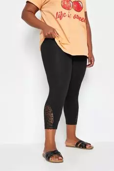 Укороченные леггинсы с кружевными вставками Yours, черный