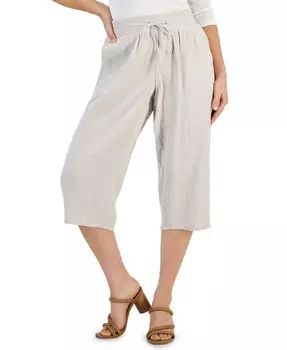 Укороченные марлевые брюки Petite JM Collection, тан/бежевый